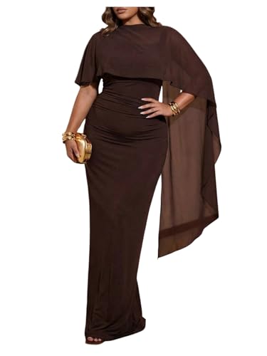 Verdusa Women's Plus Size Wedding Guest Dress Chiffon Shawl Long Dresses