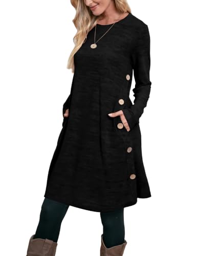 OFEEFAN Sweater Dress Fall Dresses for Women 2026 Long Sleeve Dress School Outfits for Teachers Winter Black M