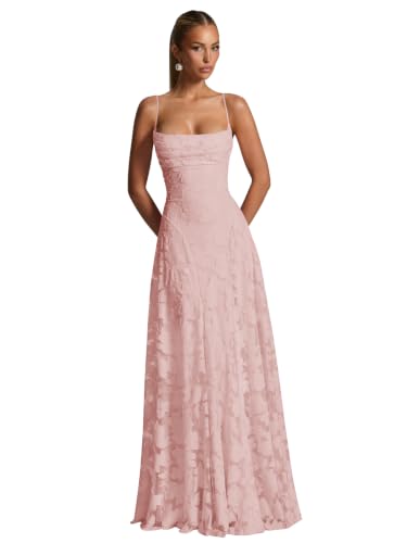 Gekaioe Lace Floral Prom Dresses for Women 2026 Cowl Neck Blush Pink Long Boho Bridesmaid Dress Maxi A Line Formal Evening Gowns Size 4