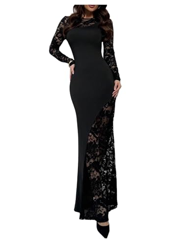 GORGLITTER Women's Long Sleeve Lace Dress Sexy Bodycon Evening Maxi Dresses
