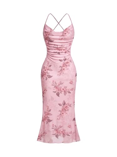 SOLY HUX Women's Floral Mesh Cami Dress Cocktail Wedding Guest Long Dresses