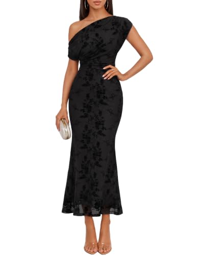 ZESICA Womens Off Shoulder Floral Mesh Cocktail Party Dress Black L