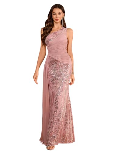 GZXHXLIFU Women's One Shoulder Mermaid Bridesmaid Dresses for Wedding Long Prom Dresses Glitter Formal Evening Party Gowns Dark Pink