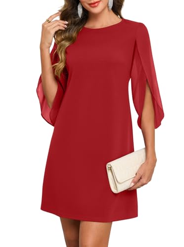 oten Women Drop Waist Wedding Guest Dresses 3/4 Sleeve Short Dress, Red, M