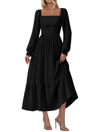 BTFBM Women Maxi Fall Dresses 2026 Long Sleeve Boho Dress Black