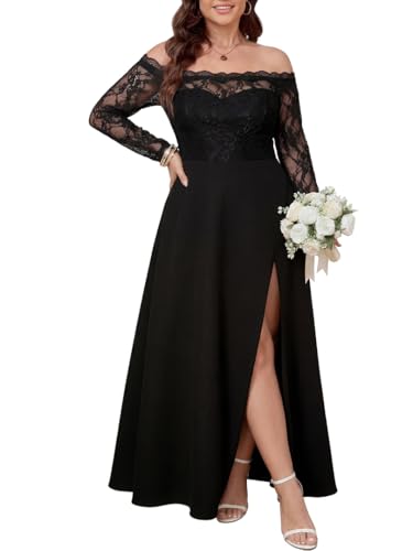 Chevibe Plus Size Lace Off Shoulder Maxi Dress Formal Wedding Guest Evening