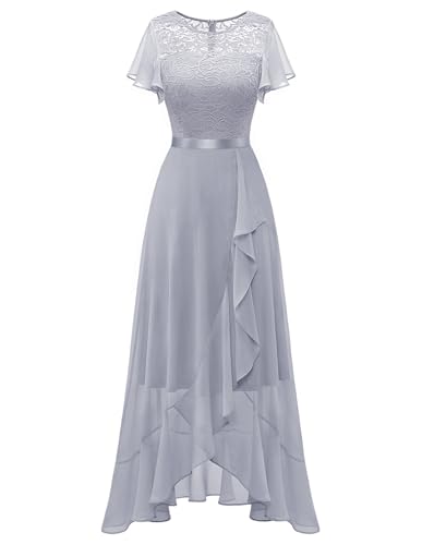 BeryLove Women Formal Wedding Guest Elegant Cocktail Long Dress Grey XL