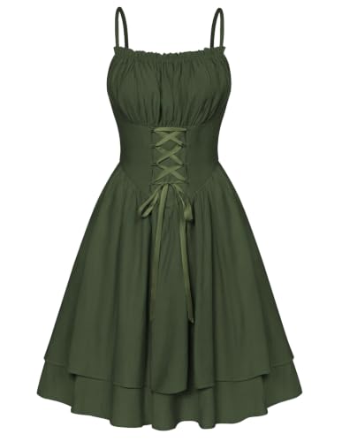 Pirate Corset Mini Sundress Chiffon Homecoming Dress for Women Green L