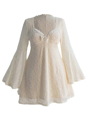 BEAUDRM Women's Plus Size Western Fall Hippie Boho Dress Lace Mini Dresses