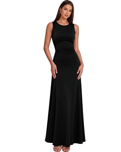 JAEDEN Women's Sleeveless Wedding Guest Maxi Dresses | Ruched,Stretchy Bodycon Maxi Dress,Cocktail ,Formal,Elegant Bridal Shower Bridesmaid Birthday Party Holiday