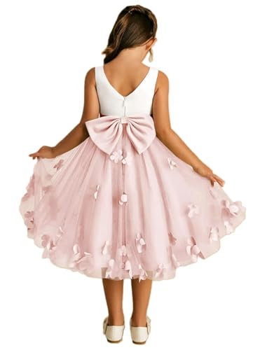 Cute Tulle Flower Girl Dress 2026 Floral Scoop Neck A Line Junior Bridesmaid Dresses for Wedding Blush Pink Short MT13 6