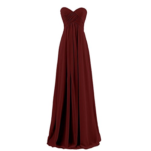 Lemai Sweetheart Pleats Long A Line Corset Formal Women Prom Bridesmaid Dresses Burgundy US14