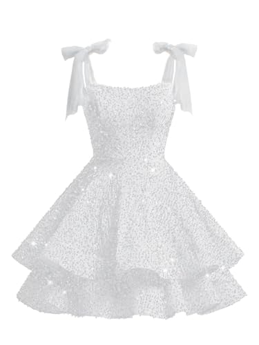WDCVGTR Formal Junior Bridesmaid Dress for Wedding Silver Sparkly Sequin Flower Girl Gown Tiered Velvet Graduation Party Wedding Guest Ball Gowns 14