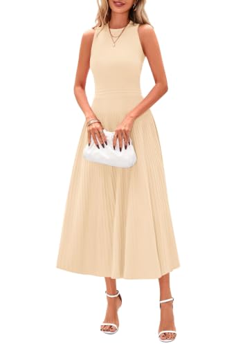 PRETTYGARDEN Women's Summer Pleated Midi Work Dress,Apricot,XL