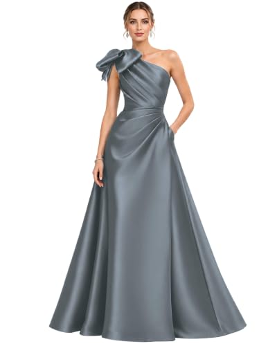 PamperClaws Satin Formal Dresses for Women Bridesmaid Gowns, Gray, Size 12