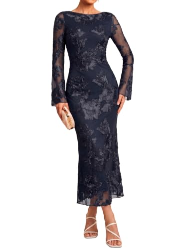 Aumora Womens Fall Long Sleeve Floral Wedding Guest Cocktail Maxi Dress