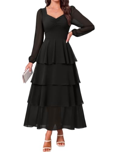 BerryGo Womens Long Sleeve Chiffon Fall Formal Wedding Guest Maxi Dress
