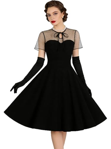 Women's 50s Retro Vintage Swing Cocktail Party Dress 1950s Rockabilly Prom Dress(Black,S