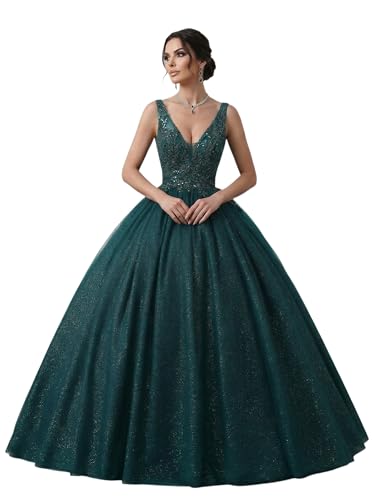 Engerla Women's Off Shoulder Green Quinceanera Dress Sequined Applique Formal Party Prom Ball Gowns US8