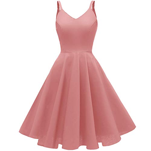 GOOBGS Women's 1950s Retro Vintage Spaghetti Strap Cocktail Swing Dresses with Pockets Blush XS