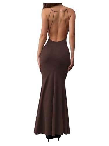 Verdusa Women's Open Back Maxi Dress Fishtail Cocktail Dress Party Outfits