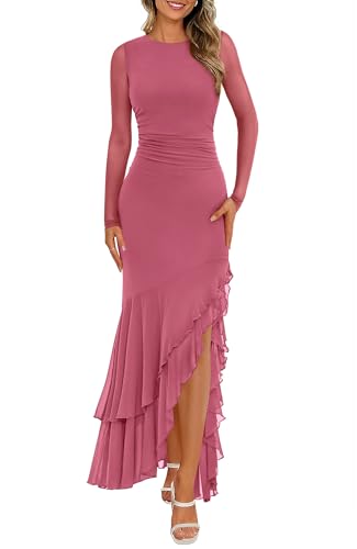 BTFBM Women's Maxi Dresses Fall 2026 Long Sleeve Wedding Guest Dress