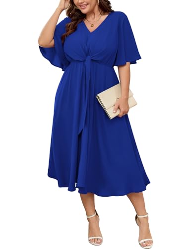 SCOMCHIC Women Plus Size Midi Dresses for Wedding Guest Royal Blue