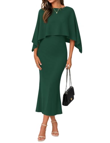 ZESICA Women's Fall Two Piece Outfits Shawl Poncho Sweater Bodycon Dresses | Detachable Cape, Elegant Formal Sleeveless Dresses, Casual Holiday, Wedding Cocktail Evening Party, Fall Winter Clothes Sets