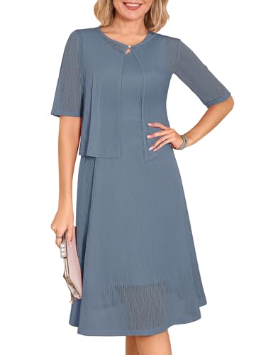 Dressystar Lace A Line Midi Mother of Bride Wedding Guest Dress Blue M