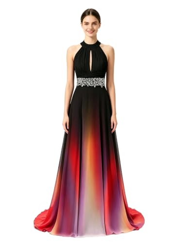 Women's Beaded Long Ombre Prom Dresses 2026 Gradient Wedding Guest Dress 10