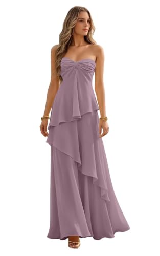 Chiffon Wisteria Bridesmaid Dresses for Women Tiered Formal Party Dress,4 | Hides Tummy Midsection Bulge, Layered Ruffle,Build In Bra,Versatile Formal Gown for Bridesmaid, Wedding Guest, Prom, Banquet