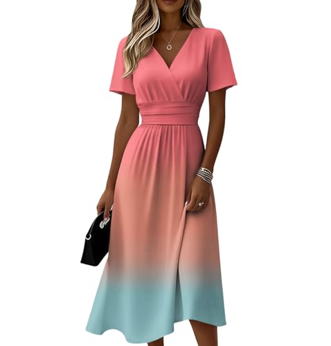 FlekmanArt Women's Wrap V Neck Wedding Guest Dresses Beach Vacation 2026 Summer Maxi Dress Short Sleeve Long Flowy Sundress