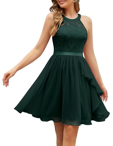 Wedtrend Short Prom Dresses for Teens 2025 Semi Formal Dress Ruched Cocktail Lace Bridesmaid Dresses Knee Length Homecoming Dress for Teens WT0213DarkGreenL