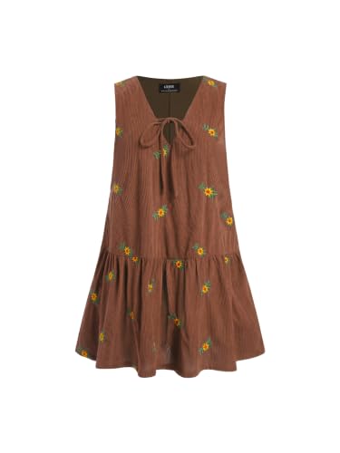 CIDER Corduroy Dress Women Floral Sleeveless Loose fit Boho Mini Dresses