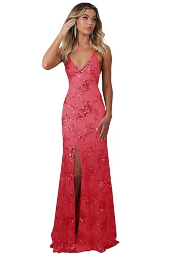 Fivsole Teens Sequin Prom Dress Tight Formal Evening Gown Coral 4