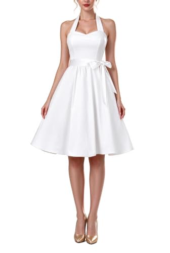 Topdress Women's Vintage Polka Audrey Dress 1950s Halter Cocktail Dress White 2XL