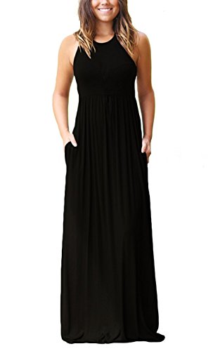 DEARCASE Women's Sleeveless Summer Maxi Dress with Pockets,Black,XX-Large