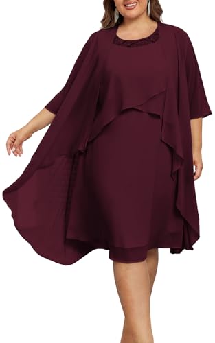 Hanna Nikole Womens Plus Size Dresses for Party Formal 2024 Mother of The Bride Dress Wedding Guest Dress with Jacket Long Wine Red 22W