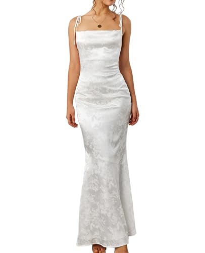 GLNEGE Wedding Guest Maxi Prom Dress Lace Up Satin Formal Dresses for Women | Spaghetti Strap Cocktail Elegant Bridal Shower Wgute Dress Bodycon Mermaid Long Evening Black Tie Dresses for Women