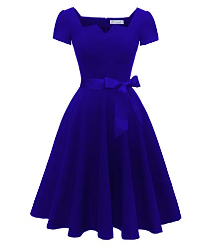 Girstunm 1950s Classic Cocktail Party Swing Dress Royal Blue 3XL