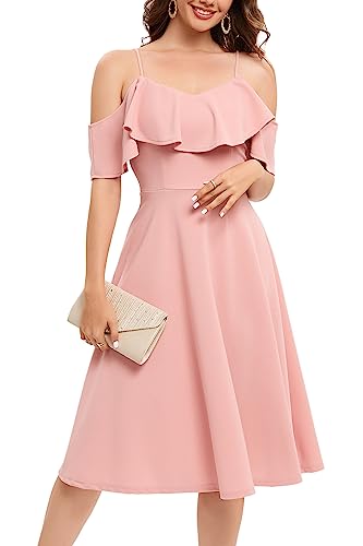 Bbonlinedress Plus Size Off Shoulder Homecoming Prom Formal Cocktail Graduation Wedding Guest Bridesmaid Midi Dress Blush 3XL