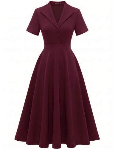 Wedtrend Vintage 50s Cocktail Wedding Guest Dress for Women Burgundy XXL