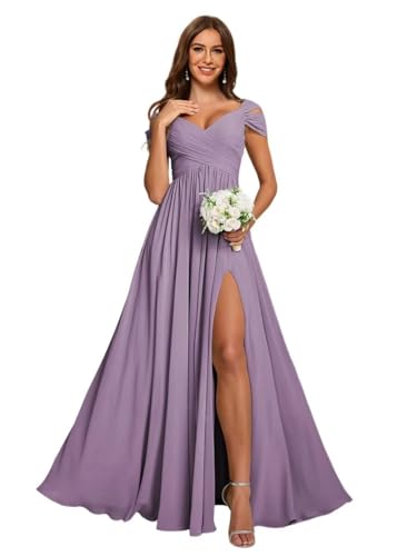 Pleated Off Shoulder Wisteria Bridesmaid Dresses with Pockets 2026