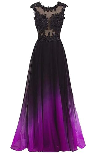 Beaded Long Gradient Ombre Prom Evening DressesStyle 6-Black Purple 14