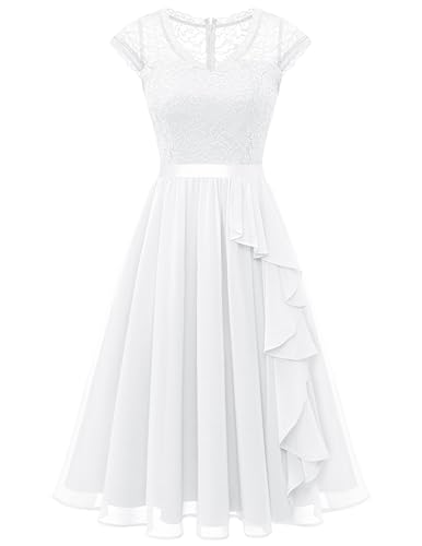 Wedtrend Women's Floral Lace Short Bridesmaid Dress Fully Lined Cap Sleeve Semi Formal Swing Dress WT0212WhiteS