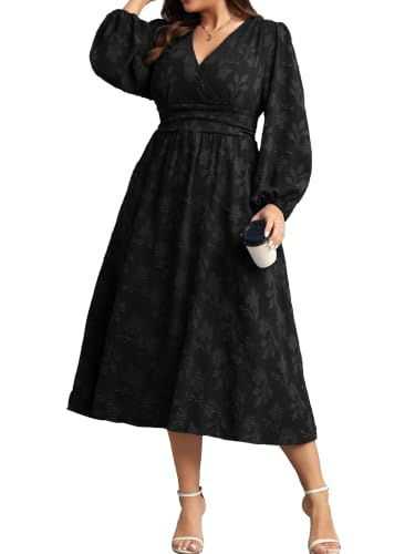 RWJ Formal Wedding Guest Dress, Women's Plus Size Maxi Flower Black X-Large