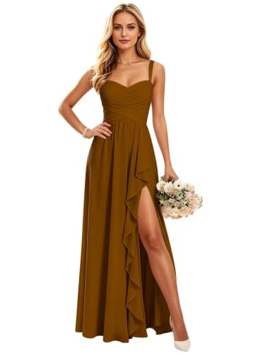 Women's Burnt Orange Spaghetti Straps Bridesmaid Dresses for Wedding US4