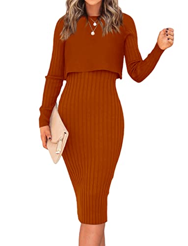 EZBELLE Women's Long Sleeve Sweater Dresses 2 Piece Outfits Sets Casual