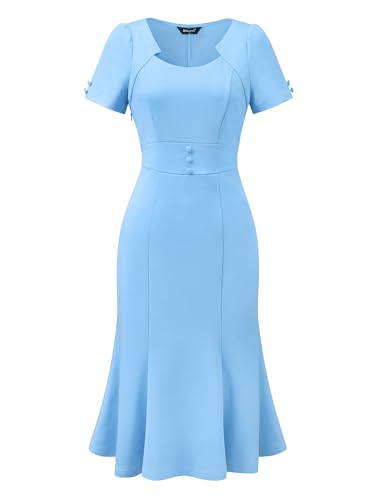 Allegra K Vintage 50s Dress for Women's Retro Cocktail Work Mermaid Midi Dress Small Light Blue