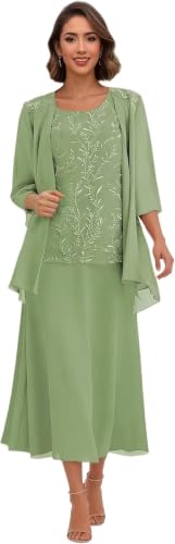 Sage Green Mother of The Groom Dresses with Jackets Tea Length Fall Wedding Guest Dresses US6